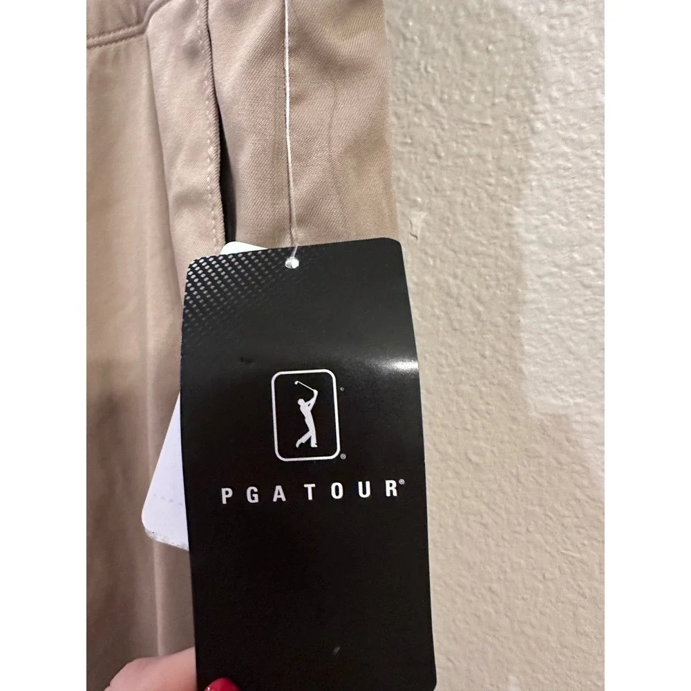 PGA Tour Mens Stretch Waistband Golf Pants Chinchilla Tan 38x30 PVBS7088DS